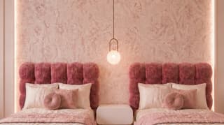 blush botanical toile accent wall pink floral wallpaper in arched niche