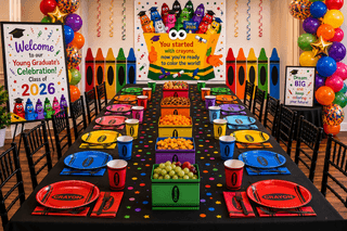 crayons table decor table scape preschool graduation party