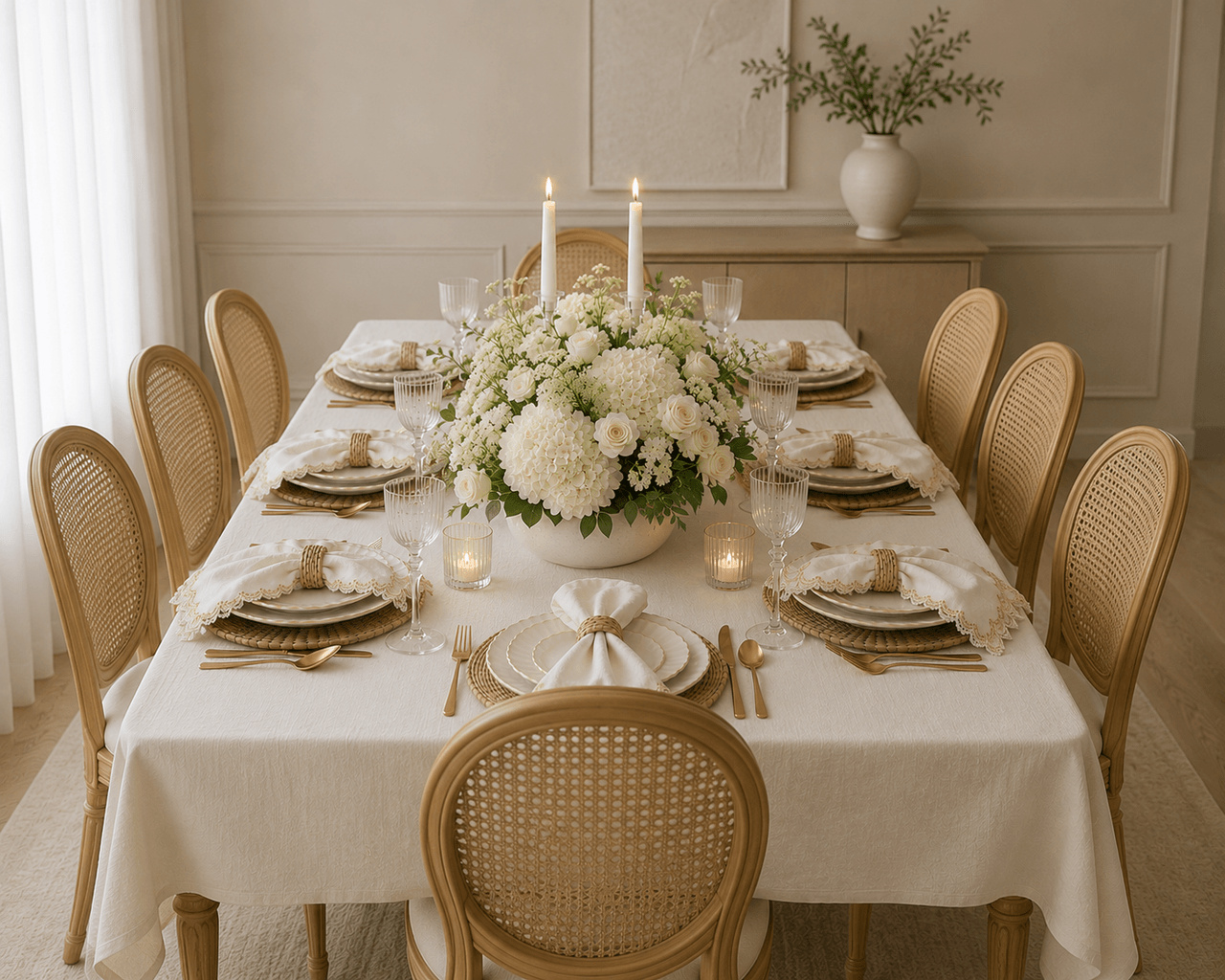Shabbos Setting table scape set in white